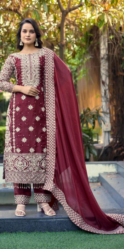 SR 1698 Maroon in Color Organza Silk Embroidery Work Salwar Suit . Festive Deal ₹2499. Delivery 4-6 Working Days. Shop now. | Jump Suits, Salwar suit, Casual Suits, Creative suits, Designer Suits, Palazzo Suits, Party Wear Suits, Patiala Suits, Straight Suits