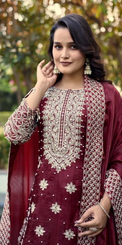 SR 1698 Maroon in Color Organza Silk Embroidery Work Salwar Suit . Festive Deal ₹2499. Delivery 4-6 Working Days. Shop now. | Jump Suits, Salwar suit, Casual Suits, Creative suits, Designer Suits, Palazzo Suits, Party Wear Suits, Patiala Suits, Straight Suits