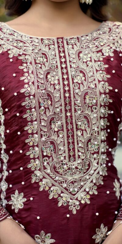 SR 1698 Maroon in Color Organza Silk Embroidery Work Salwar Suit . Festive Deal ₹2499. Delivery 4-6 Working Days. Shop now. | Jump Suits, Salwar suit, Casual Suits, Creative suits, Designer Suits, Palazzo Suits, Party Wear Suits, Patiala Suits, Straight Suits