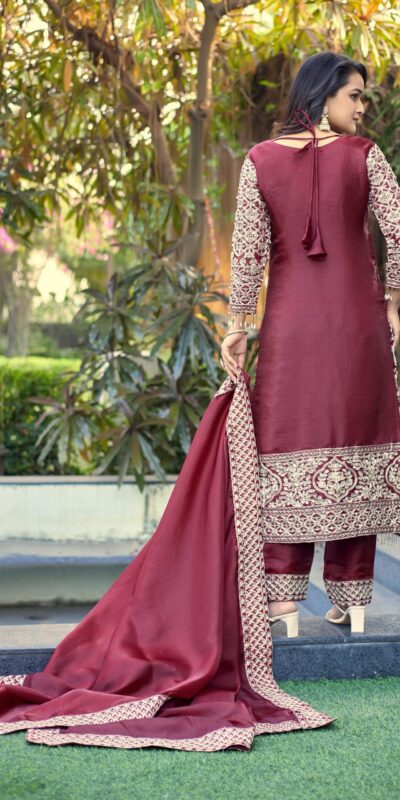 SR 1698 Maroon in Color Organza Silk Embroidery Work Salwar Suit . Festive Deal ₹2499. Delivery 4-6 Working Days. Shop now. | Jump Suits, Salwar suit, Casual Suits, Creative suits, Designer Suits, Palazzo Suits, Party Wear Suits, Patiala Suits, Straight Suits