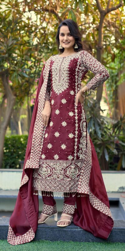 SR 1698 Maroon in Color Organza Silk Embroidery Work Salwar Suit . Festive Deal ₹2499. Delivery 4-6 Working Days. Shop now. | Jump Suits, Salwar suit, Casual Suits, Creative suits, Designer Suits, Palazzo Suits, Party Wear Suits, Patiala Suits, Straight Suits