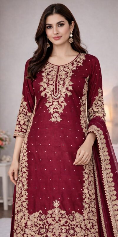 SSR 535 Maroon in Organza Silk Embroidery Work Salwar Suit . Available at ₹2399 only. Delivery 4-6 Working Days. Shop now. | Jump Suits, Salwar suit, Casual Suits, Creative suits, Designer Suits, Palazzo Suits, Party Wear Suits, Patiala Suits, Straight Suits