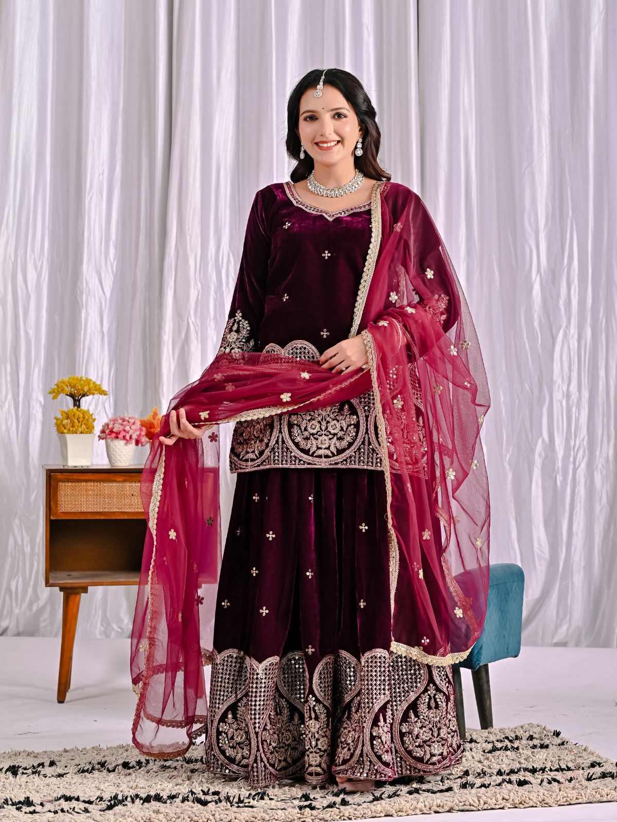 ND 5054 Maroon Embroidery Work Salwar Suit in Maroon Viscous Velvet. Available at ₹2449 only. Delivery 4-6 Working Days. Shop now. | Jump Suits, Tops & Bottoms, Track Suits, Salwar suit, Casual Suits, Creative suits, Designer Suits, Palazzo Suits, Party Wear Suits, Patiala Suits, Straight Suits, Trendy Wear