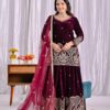 Maroon Pure Viscous Velvet Embroidery Work Salwar Suit
