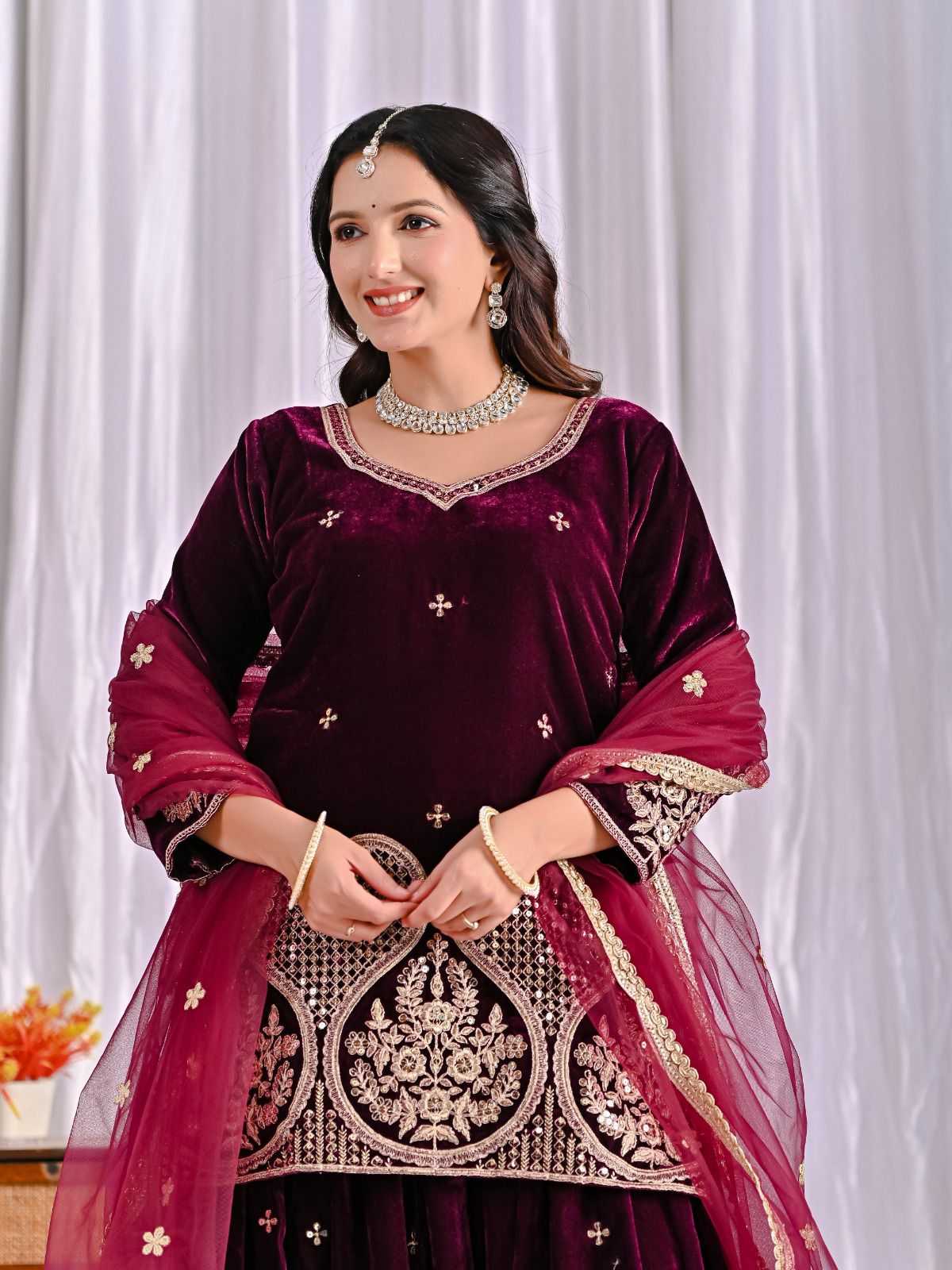 ND 5054 Maroon Embroidery Work Salwar Suit in Maroon Viscous Velvet. Available at ₹2449 only. Delivery 4-6 Working Days. Shop now. | Jump Suits, Tops & Bottoms, Track Suits, Salwar suit, Casual Suits, Creative suits, Designer Suits, Palazzo Suits, Party Wear Suits, Patiala Suits, Straight Suits, Trendy Wear
