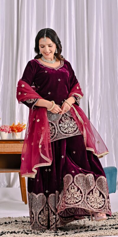 ND 5054 Maroon Embroidery Work Salwar Suit in Maroon Viscous Velvet. Available at ₹2449 only. Delivery 4-6 Working Days. Shop now. | Jump Suits, Tops & Bottoms, Track Suits, Salwar suit, Casual Suits, Creative suits, Designer Suits, Palazzo Suits, Party Wear Suits, Patiala Suits, Straight Suits, Trendy Wear