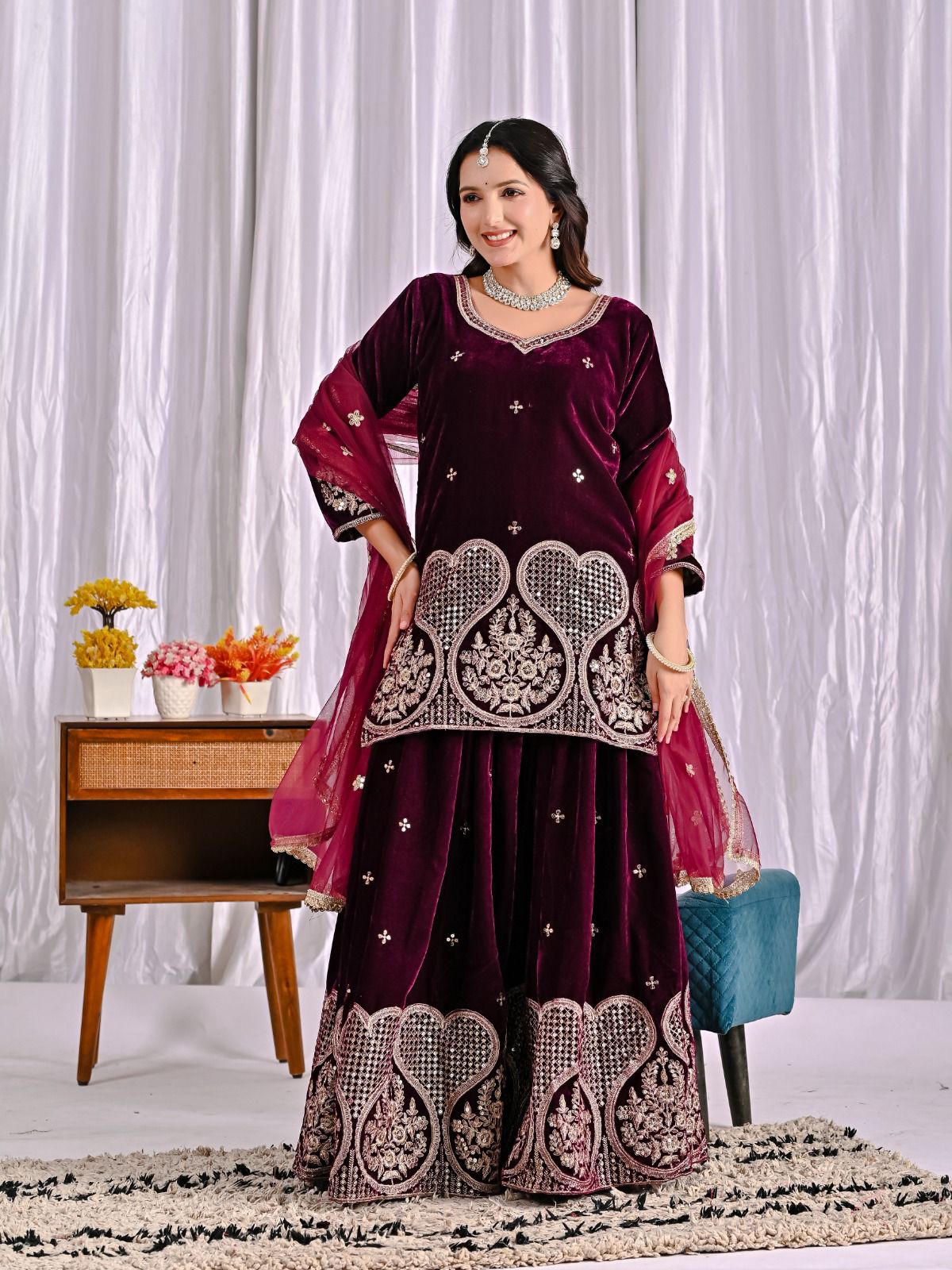 ND 5054 Maroon Embroidery Work Salwar Suit in Maroon Viscous Velvet. Available at ₹2449 only. Delivery 4-6 Working Days. Shop now. | Jump Suits, Tops & Bottoms, Track Suits, Salwar suit, Casual Suits, Creative suits, Designer Suits, Palazzo Suits, Party Wear Suits, Patiala Suits, Straight Suits, Trendy Wear