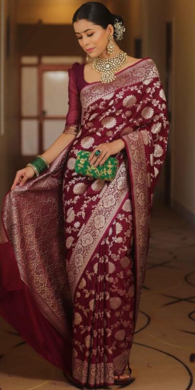 KP 5085 Maroon in Soft Lichi Silk Wedding, Party, Festive, Events Designer Work Saree . Get it for ₹1349. Delivery 4-6 Working Days. Shop now. | Sarees, Bollywood Sarees, Creative Sarees, Designer Sarees, Embroidered Sarees, Ethnic Saree, Modern Digital sarees, Party Wear Sarees
