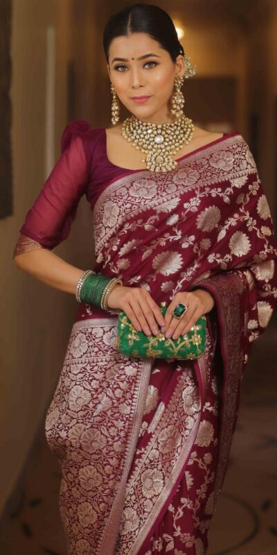 KP 5085 Maroon in Soft Lichi Silk Wedding, Party, Festive, Events Designer Work Saree . Get it for ₹1349. Delivery 4-6 Working Days. Shop now. | Sarees, Bollywood Sarees, Creative Sarees, Designer Sarees, Embroidered Sarees, Ethnic Saree, Modern Digital sarees, Party Wear Sarees