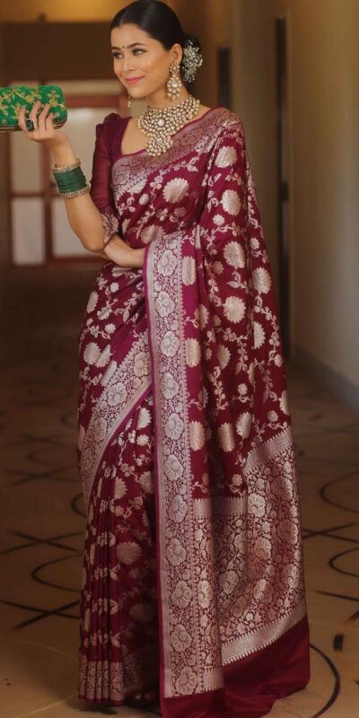 KP 5085 Maroon in Soft Lichi Silk Wedding, Party, Festive, Events Designer Work Saree . Get it for ₹1349. Delivery 4-6 Working Days. Shop now. | Sarees, Bollywood Sarees, Creative Sarees, Designer Sarees, Embroidered Sarees, Ethnic Saree, Modern Digital sarees, Party Wear Sarees