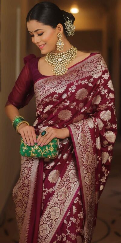 KP 5085 Maroon in Soft Lichi Silk Wedding, Party, Festive, Events Designer Work Saree . Get it for ₹1349. Delivery 4-6 Working Days. Shop now. | Sarees, Bollywood Sarees, Creative Sarees, Designer Sarees, Embroidered Sarees, Ethnic Saree, Modern Digital sarees, Party Wear Sarees