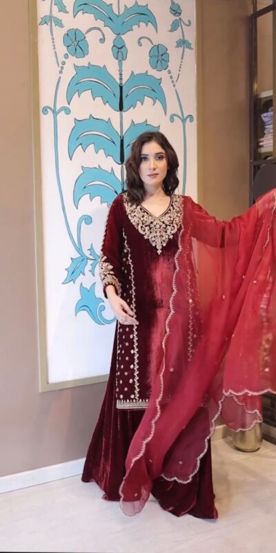 LG 2020 Maroon Velvet Salwar Suit with Embroidery Work. Wedding, Party, Festive, Events, Now at just ₹1899. Delivery 4-6 Working Days. Shop now. | Jump Suits, Tops & Bottoms, Track Suits, Salwar suit, Casual Suits, Creative suits, Designer Suits, Palazzo Suits, Party Wear Suits, Patiala Suits, Straight Suits, Trendy Wear