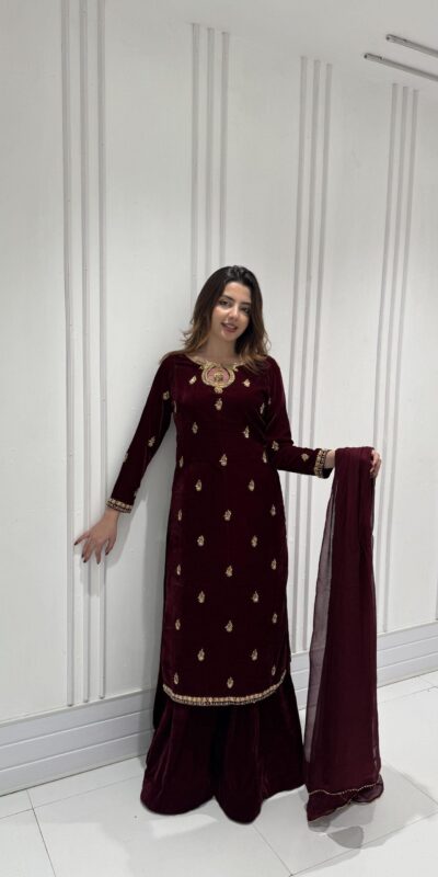 LG 2033 Maroon Color Velvet Embroidery Work Salwar Suit . Wedding, Party, Festive, Events, Available at ₹1949 only. Delivery 4-6 Working Days. Shop now. | Jump Suits, Tops & Bottoms, Track Suits, Salwar suit, Casual Suits, Creative suits, Designer Suits, Palazzo Suits, Party Wear Suits, Patiala Suits, Straight Suits, Trendy Wear