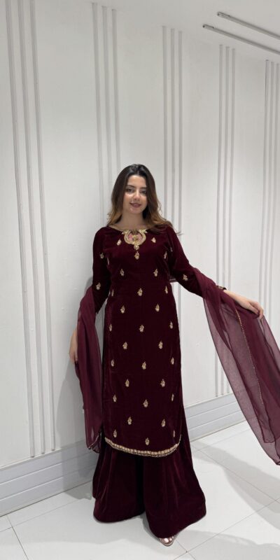 LG 2033 Maroon Color Velvet Embroidery Work Salwar Suit . Wedding, Party, Festive, Events, Available at ₹1949 only. Delivery 4-6 Working Days. Shop now. | Jump Suits, Tops & Bottoms, Track Suits, Salwar suit, Casual Suits, Creative suits, Designer Suits, Palazzo Suits, Party Wear Suits, Patiala Suits, Straight Suits, Trendy Wear