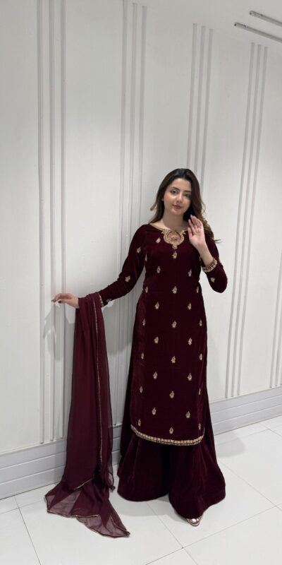 LG 2033 Maroon Color Velvet Embroidery Work Salwar Suit . Wedding, Party, Festive, Events, Available at ₹1949 only. Delivery 4-6 Working Days. Shop now. | Jump Suits, Tops & Bottoms, Track Suits, Salwar suit, Casual Suits, Creative suits, Designer Suits, Palazzo Suits, Party Wear Suits, Patiala Suits, Straight Suits, Trendy Wear