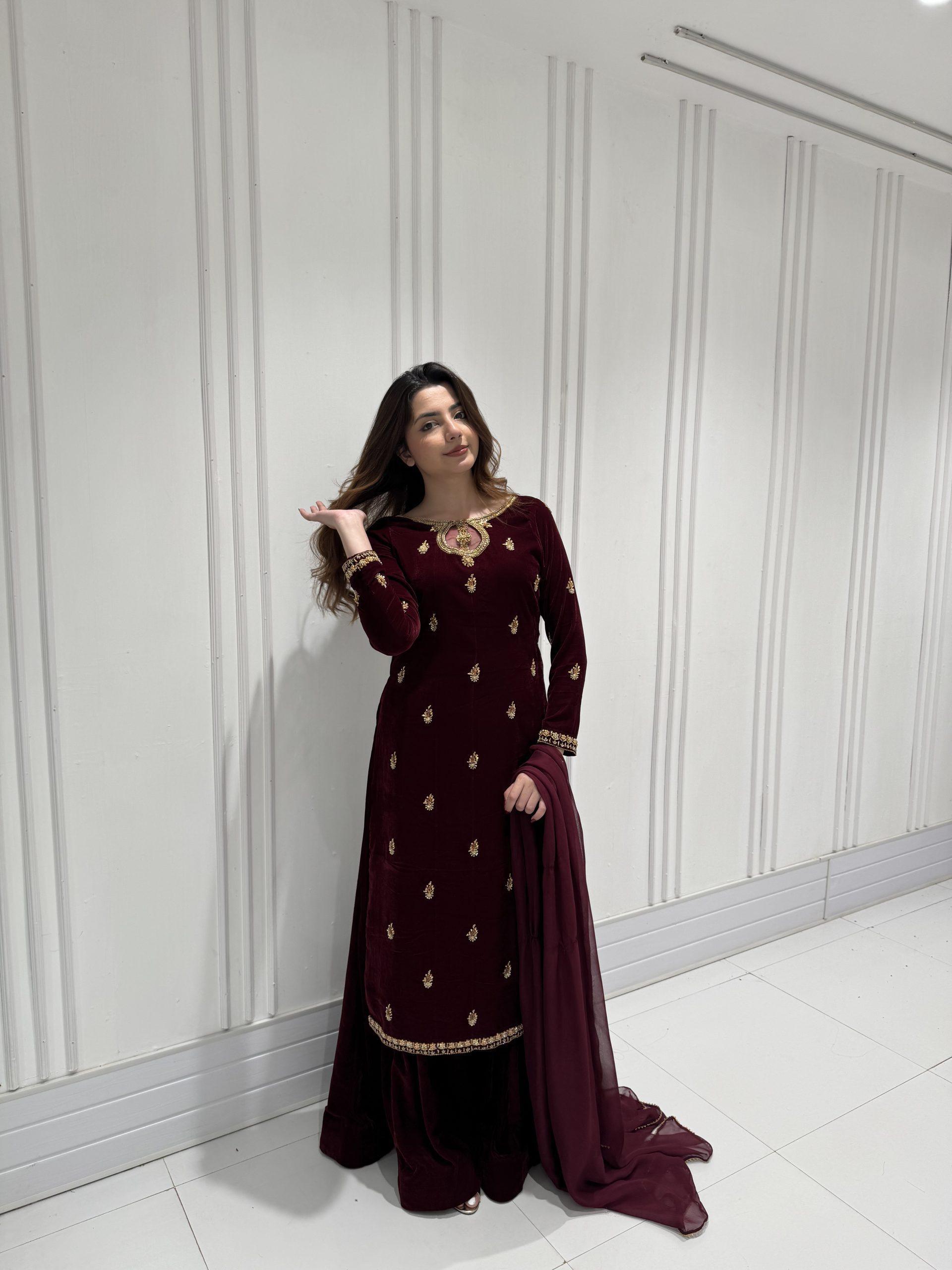LG 2033 Maroon Color Velvet Embroidery Work Salwar Suit . Wedding, Party, Festive, Events, Available at ₹1949 only. Delivery 4-6 Working Days. Shop now. | Jump Suits, Tops & Bottoms, Track Suits, Salwar suit, Casual Suits, Creative suits, Designer Suits, Palazzo Suits, Party Wear Suits, Patiala Suits, Straight Suits, Trendy Wear