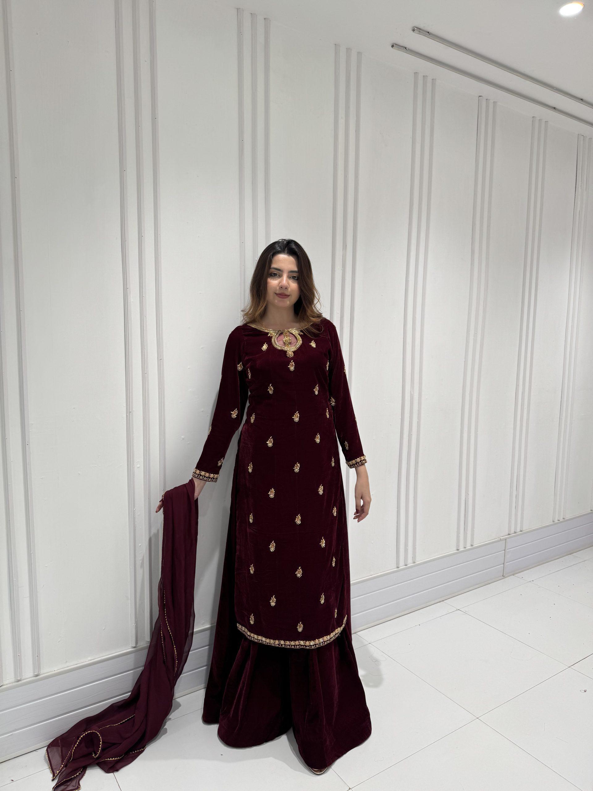 LG 2033 Maroon Color Velvet Embroidery Work Salwar Suit . Wedding, Party, Festive, Events, Available at ₹1949 only. Delivery 4-6 Working Days. Shop now. | Jump Suits, Tops & Bottoms, Track Suits, Salwar suit, Casual Suits, Creative suits, Designer Suits, Palazzo Suits, Party Wear Suits, Patiala Suits, Straight Suits, Trendy Wear