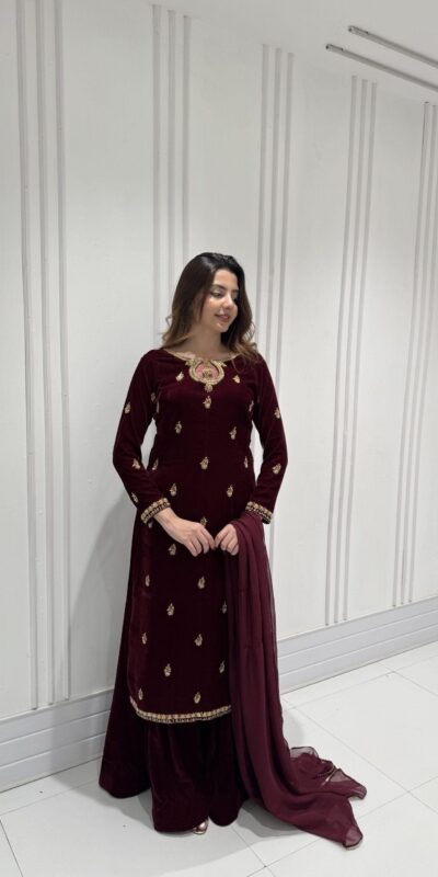 LG 2033 Maroon Color Velvet Embroidery Work Salwar Suit . Wedding, Party, Festive, Events, Available at ₹1949 only. Delivery 4-6 Working Days. Shop now. | Jump Suits, Tops & Bottoms, Track Suits, Salwar suit, Casual Suits, Creative suits, Designer Suits, Palazzo Suits, Party Wear Suits, Patiala Suits, Straight Suits, Trendy Wear