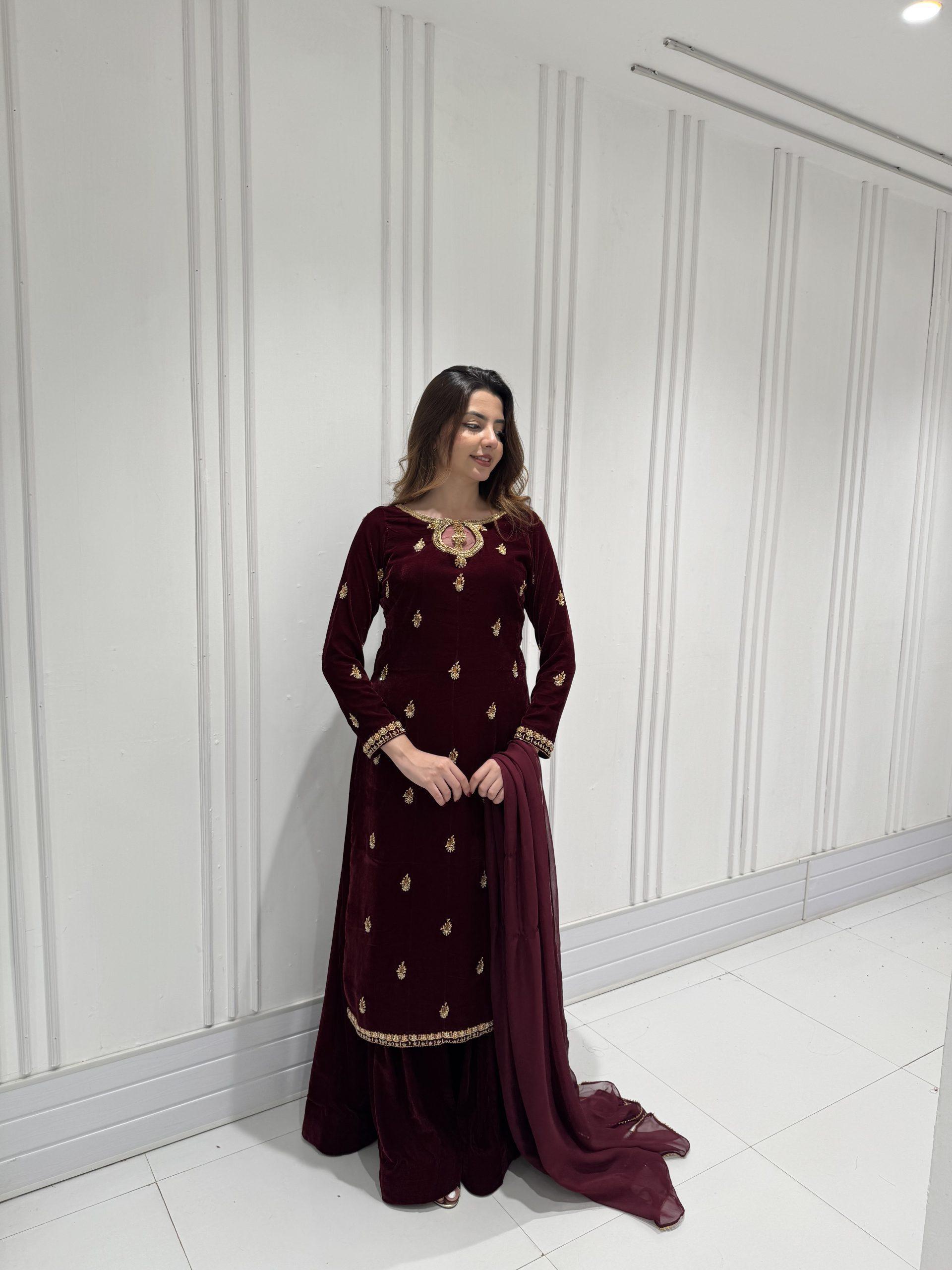 LG 2033 Maroon Color Velvet Embroidery Work Salwar Suit . Wedding, Party, Festive, Events, Available at ₹1949 only. Delivery 4-6 Working Days. Shop now. | Jump Suits, Tops & Bottoms, Track Suits, Salwar suit, Casual Suits, Creative suits, Designer Suits, Palazzo Suits, Party Wear Suits, Patiala Suits, Straight Suits, Trendy Wear