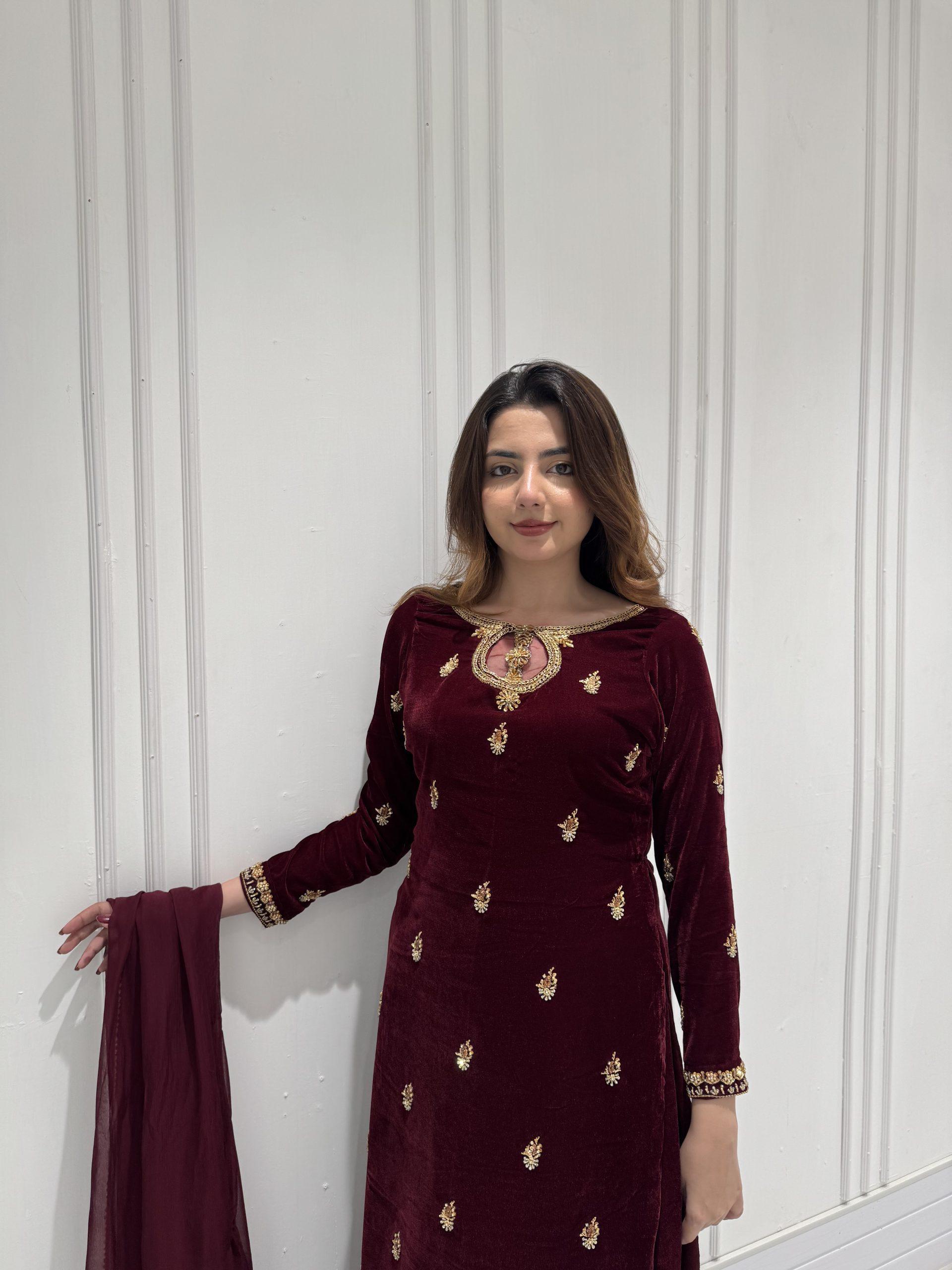 LG 2033 Maroon Color Velvet Embroidery Work Salwar Suit . Wedding, Party, Festive, Events, Available at ₹1949 only. Delivery 4-6 Working Days. Shop now. | Jump Suits, Tops & Bottoms, Track Suits, Salwar suit, Casual Suits, Creative suits, Designer Suits, Palazzo Suits, Party Wear Suits, Patiala Suits, Straight Suits, Trendy Wear