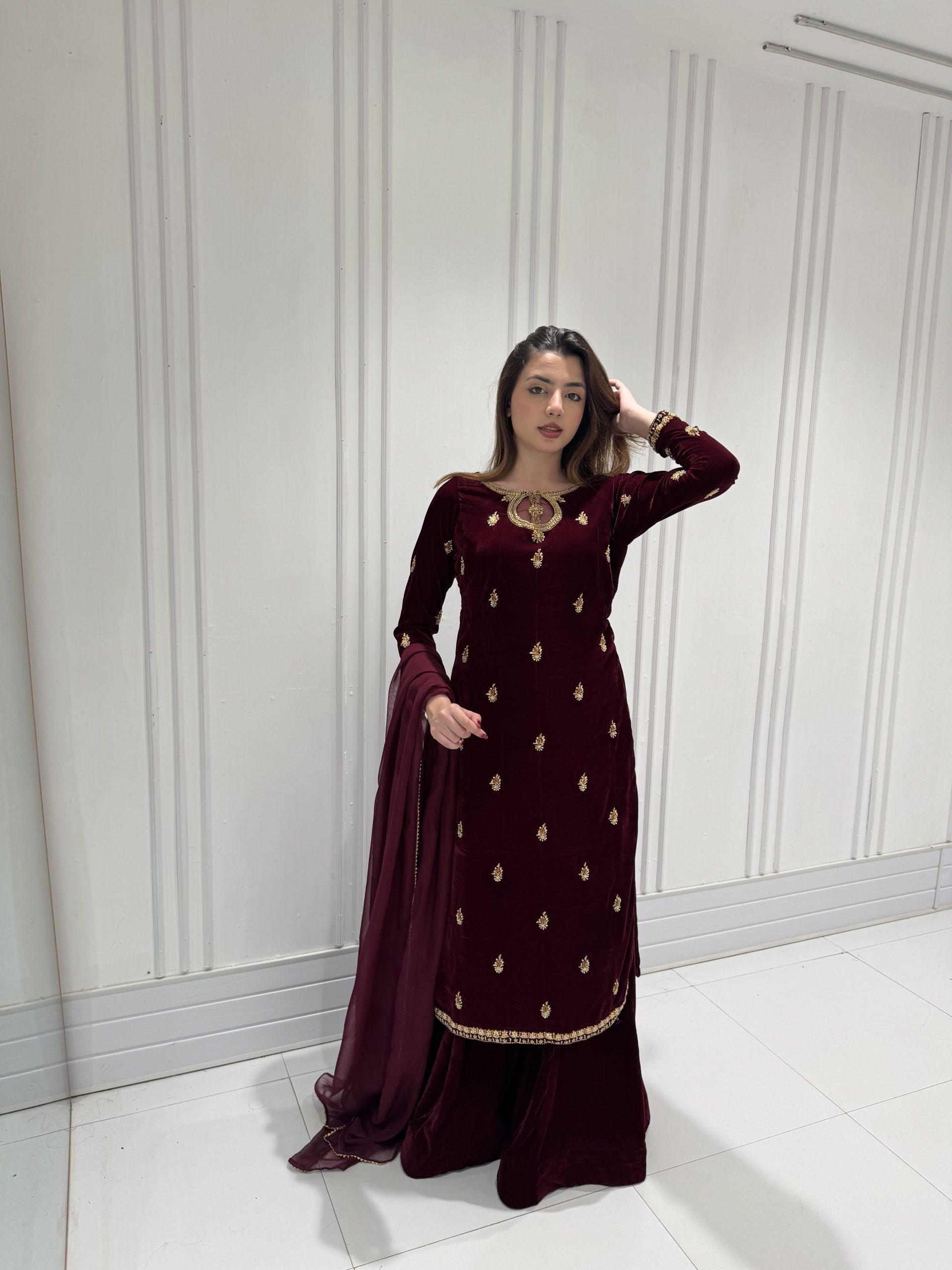 LG 2033 Maroon Color Velvet Embroidery Work Salwar Suit . Wedding, Party, Festive, Events, Available at ₹1949 only. Delivery 4-6 Working Days. Shop now. | Jump Suits, Tops & Bottoms, Track Suits, Salwar suit, Casual Suits, Creative suits, Designer Suits, Palazzo Suits, Party Wear Suits, Patiala Suits, Straight Suits, Trendy Wear
