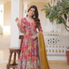 Mustered Russian Silk Embroidery Work Gown