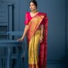 Mustered Soft Lichi Silk  Border Lace Work Saree
