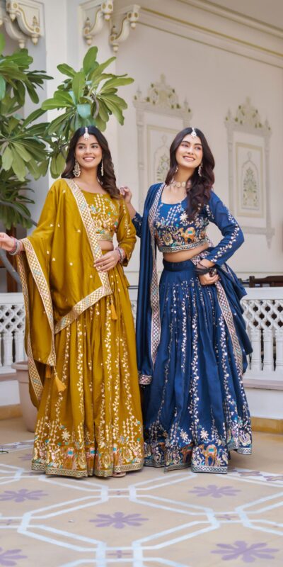 Ram 150 Mustered Color Vichitra Lehenga Choli with Embroidery Work. Grab it for ₹3049. Delivery 4-6 Working Days. Shop now. | Lehenga, Bollywood Lehenga, Creative Lehenga, Designer Lehenga, Embroidered Lehenga, Party Wear Lehenga