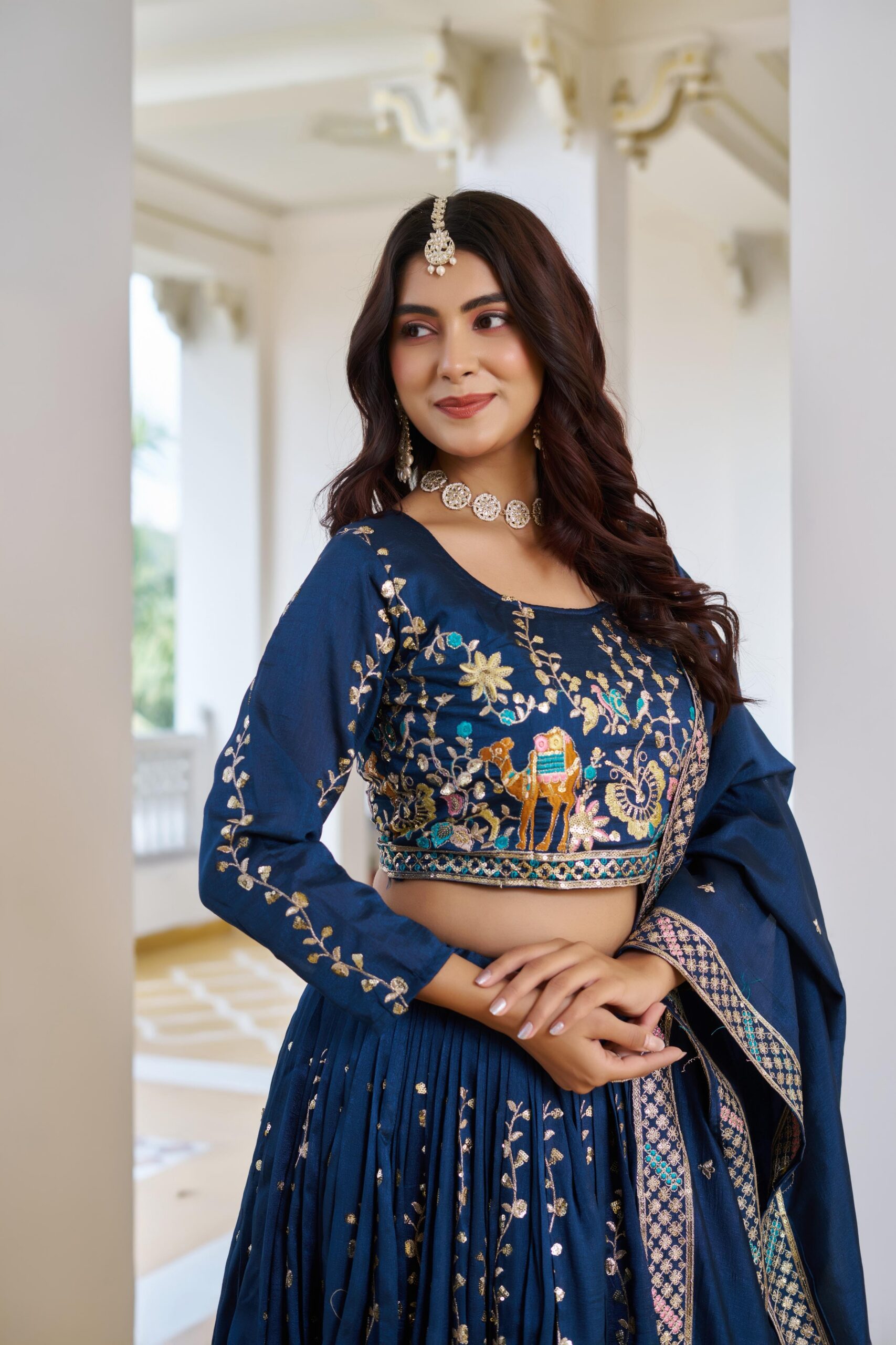 Ram 150 Navy Blue Color Vichitra Lehenga Choli with Embroidery Work. Grab it for ₹3049. Delivery 4-6 Working Days. Shop now. | Lehenga, Bollywood Lehenga, Creative Lehenga, Designer Lehenga, Embroidered Lehenga, Party Wear Lehenga