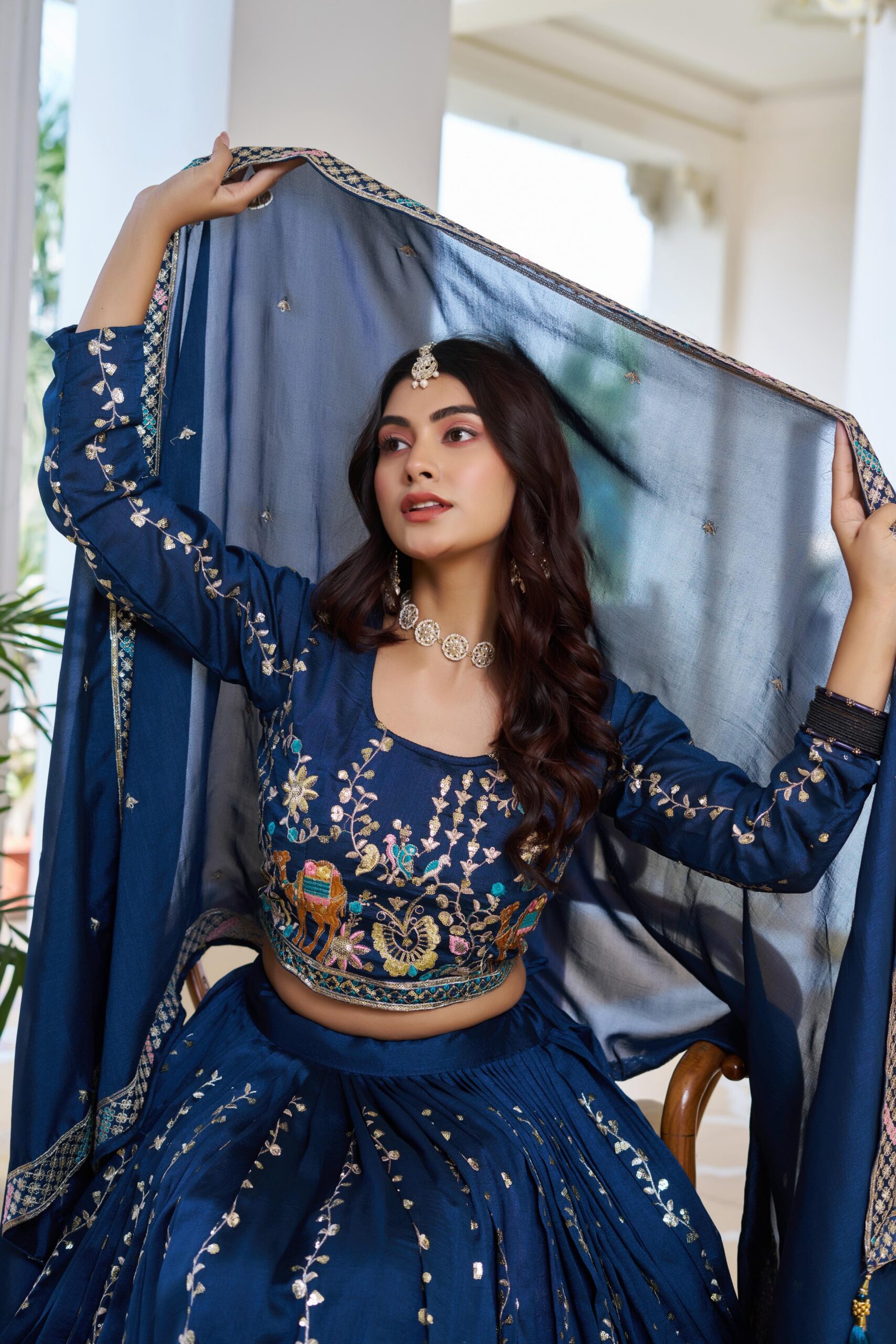 Ram 150 Navy Blue Color Vichitra Lehenga Choli with Embroidery Work. Grab it for ₹3049. Delivery 4-6 Working Days. Shop now. | Lehenga, Bollywood Lehenga, Creative Lehenga, Designer Lehenga, Embroidered Lehenga, Party Wear Lehenga