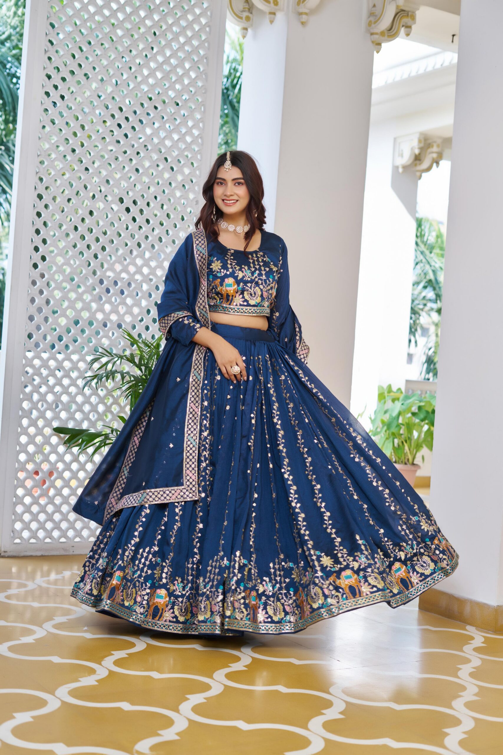Ram 150 Navy Blue Color Vichitra Lehenga Choli with Embroidery Work. Grab it for ₹3049. Delivery 4-6 Working Days. Shop now. | Lehenga, Bollywood Lehenga, Creative Lehenga, Designer Lehenga, Embroidered Lehenga, Party Wear Lehenga