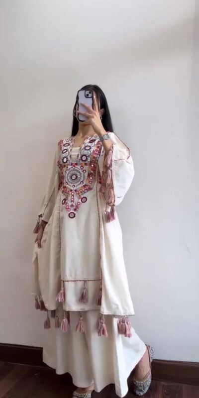 MF 912 Off White in Rayon Cotton Embroidery & Mirror Work Salwar Suit . Introductory Price ₹1899. Delivery 4-6 Working Days. Shop now. | Jump Suits, Tops & Bottoms, Track Suits, Salwar suit, Casual Suits, Creative suits, Designer Suits, Palazzo Suits, Party Wear Suits, Patiala Suits, Straight Suits, Trendy Wear