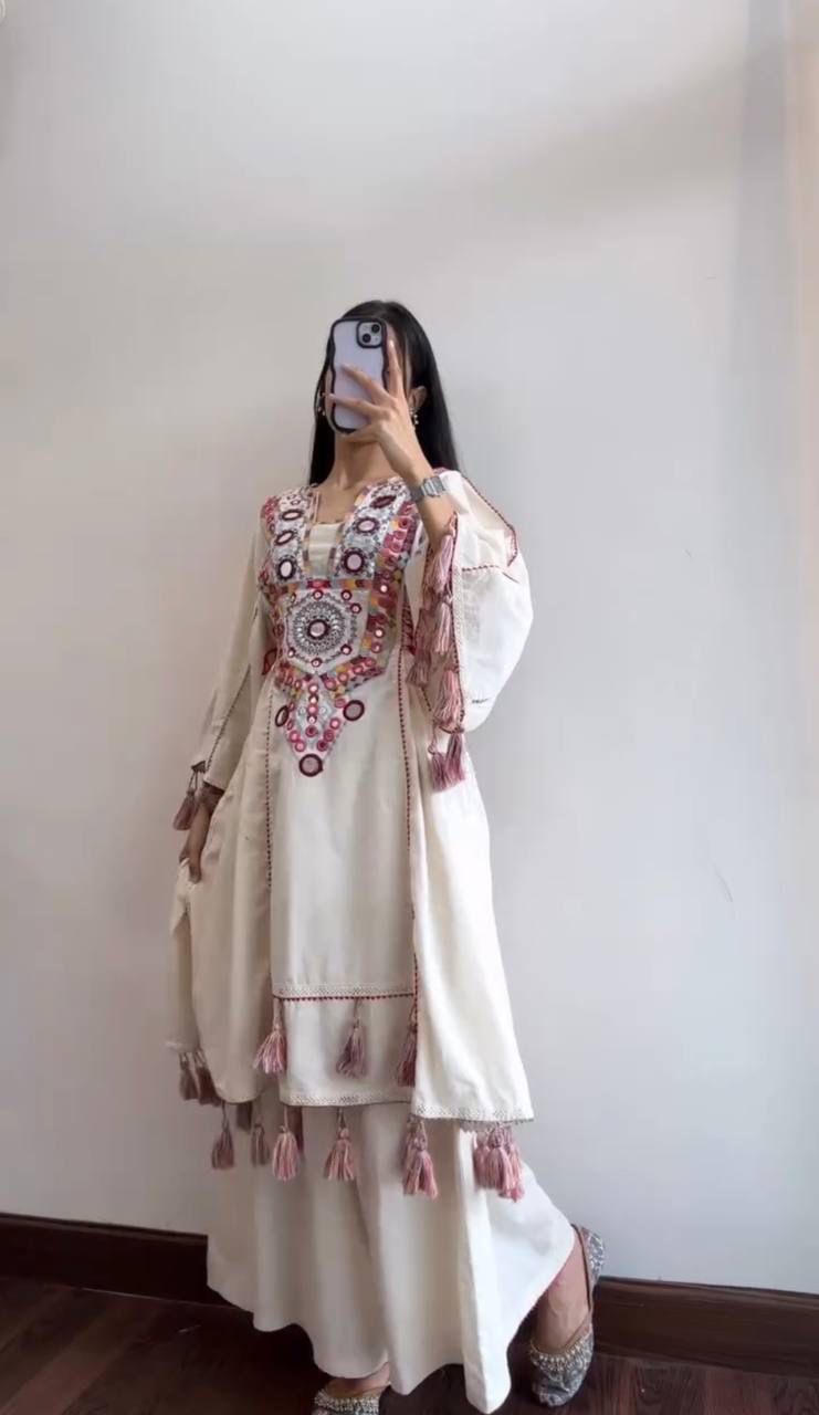 MF 912 Off White in Rayon Cotton Embroidery & Mirror Work Salwar Suit . Introductory Price ₹1899. Delivery 4-6 Working Days. Shop now. | Jump Suits, Tops & Bottoms, Track Suits, Salwar suit, Casual Suits, Creative suits, Designer Suits, Palazzo Suits, Party Wear Suits, Patiala Suits, Straight Suits, Trendy Wear