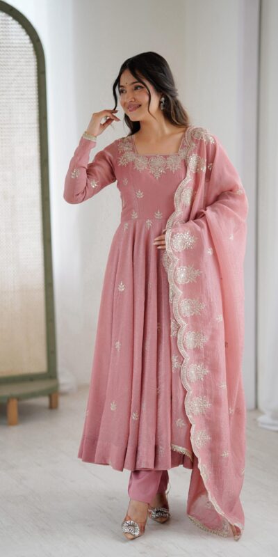 ZF 5011 Onion Crunchy Silk Gown with Embroidery Work. Wedding, Party, Festive, Events Best Price ₹2099. Delivery 4-6 Working Days. Shop now. | Gowns, Bollywood Gowns, Creative Gowns, Designer Gowns, Embroidered Gowns, Party Wear Gowns