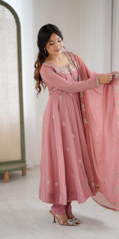 ZF 5011 Onion Crunchy Silk Gown with Embroidery Work. Wedding, Party, Festive, Events Best Price ₹2099. Delivery 4-6 Working Days. Shop now. | Gowns, Bollywood Gowns, Creative Gowns, Designer Gowns, Embroidered Gowns, Party Wear Gowns
