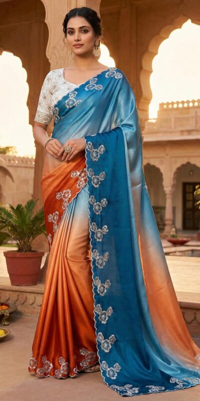 MS 461 Orange Chinnon Saree Perfect for Wedding, Party, Traditional Day, Haldi, Housewarming – . Exclusive Offer ₹1649. Delivery 4-6 Working Days. Shop now | Sarees, Bollywood Sarees, Creative Sarees, Designer Sarees, Embroidered Sarees, Ethnic Saree, Modern Digital sarees, Party Wear Sarees