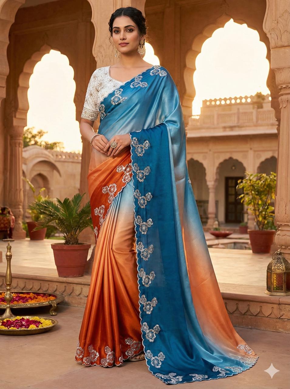 MS 461 Orange Chinnon Saree Perfect for Wedding, Party, Traditional Day, Haldi, Housewarming – . Exclusive Offer ₹1649. Delivery 4-6 Working Days. Shop now | Sarees, Bollywood Sarees, Creative Sarees, Designer Sarees, Embroidered Sarees, Ethnic Saree, Modern Digital sarees, Party Wear Sarees