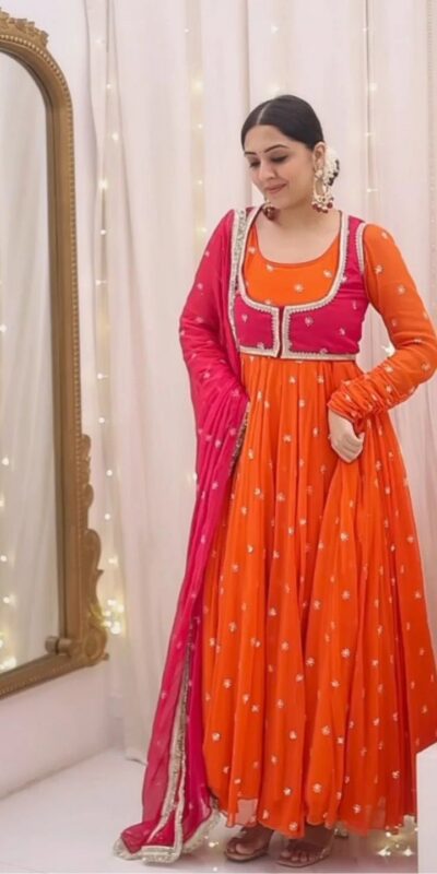 KD 1518 Orange Faux Georgette Salwar Suit Perfect for Wedding, Party, Raksha Bandhan, Housewarming, Bridal Wear – . Available at ₹2099 only. Delivery | Jump Suits, Salwar suit, Casual Suits, Creative suits, Designer Suits, Palazzo Suits, Party Wear Suits, Patiala Suits, Straight Suits