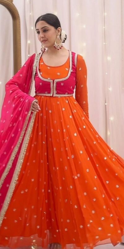 KD 1518 Orange Faux Georgette Salwar Suit Perfect for Wedding, Party, Raksha Bandhan, Housewarming, Bridal Wear – . Available at ₹2099 only. Delivery | Jump Suits, Salwar suit, Casual Suits, Creative suits, Designer Suits, Palazzo Suits, Party Wear Suits, Patiala Suits, Straight Suits