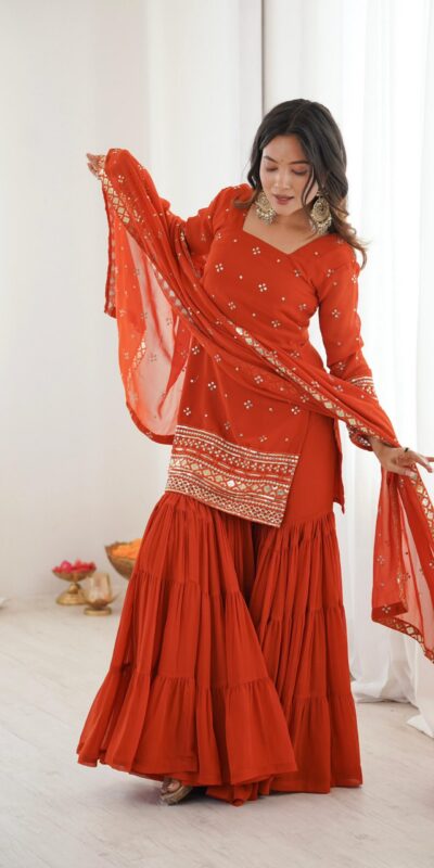 SRK 5317 Orange Georgette Salwar Suit with Embroidery Work. Wedding, Party, Festive Best Price ₹2399. Delivery 4-6 Working Days. Shop now. | Jump Suits, Salwar suit, Casual Suits, Creative suits, Designer Suits, Palazzo Suits, Party Wear Suits, Patiala Suits, Straight Suits
