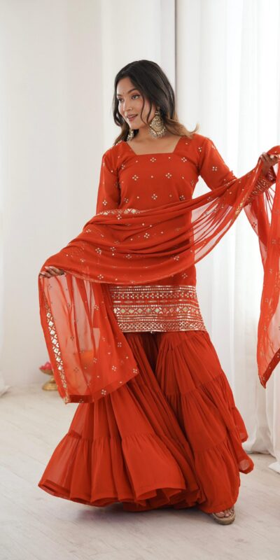 SRK 5317 Orange Georgette Salwar Suit with Embroidery Work. Wedding, Party, Festive Best Price ₹2399. Delivery 4-6 Working Days. Shop now. | Jump Suits, Salwar suit, Casual Suits, Creative suits, Designer Suits, Palazzo Suits, Party Wear Suits, Patiala Suits, Straight Suits