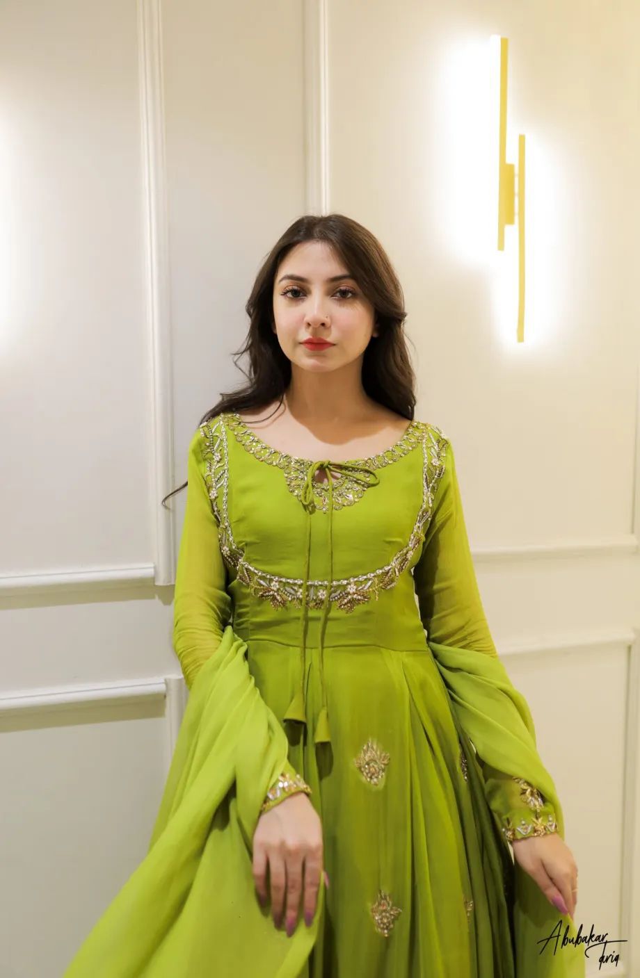 Parrot Green Georgette With Embroidery Work Gown Online Parrot Green Georgette With Embroidery Work Gown Online