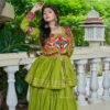 Ram 120 Parrot Green in Pure Cotton Mirror Work & Gamthi Work Lehenga Choli . Exclusive Offer ₹3049. Delivery 4-6 Working Days. Shop now. | Lehenga, Bollywood Lehenga, Creative Lehenga, Designer Lehenga, Embroidered Lehenga, Party Wear Lehenga