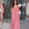Peach Chinon Embroidery Lace Work Salwar Suit