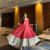 Peach Chinon Silk Lace Work Anakali Suit