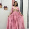 Peach Chinon Thread Embroidery Work Gown