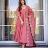 Peach Gold Crush Silk Embroidery Work Gown