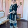 Peacock Blue Velvet Embroidery Lace Work Salwar Suit