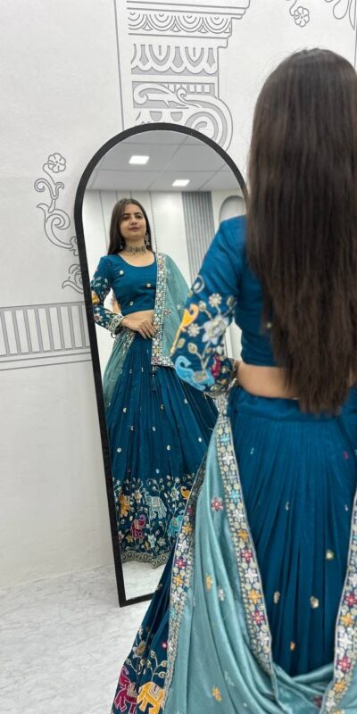 PC 545 Peacock Blue Vichitra Silk Lehenga Choli with Lace Border & Lace Work. Special Price ₹3249. Delivery 4-6 Working Days. Shop now. | Lehenga, Bollywood Lehenga, Creative Lehenga, Designer Lehenga, Embroidered Lehenga, Party Wear Lehenga