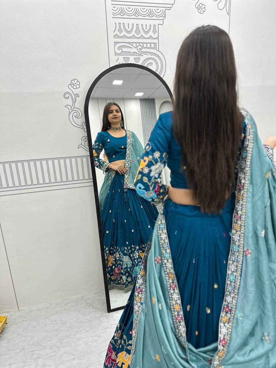 PC 545 Peacock Blue Vichitra Silk Lehenga Choli with Lace Border & Lace Work. Special Price ₹3249. Delivery 4-6 Working Days. Shop now. | Lehenga, Bollywood Lehenga, Creative Lehenga, Designer Lehenga, Embroidered Lehenga, Party Wear Lehenga